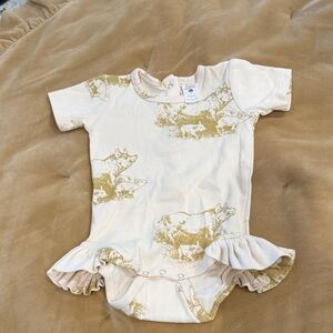 kate quinn Cream and Gold Animal Print Ruffle Onesie